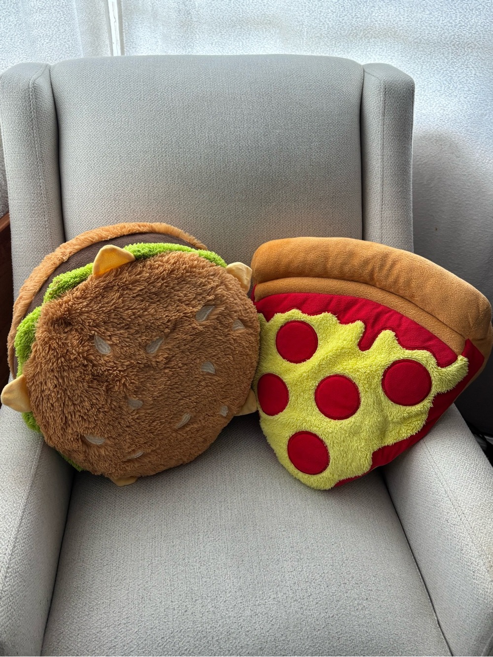 Plush Burger and Pizza Slice Kids Toy Set - Soft Food Play Pillows